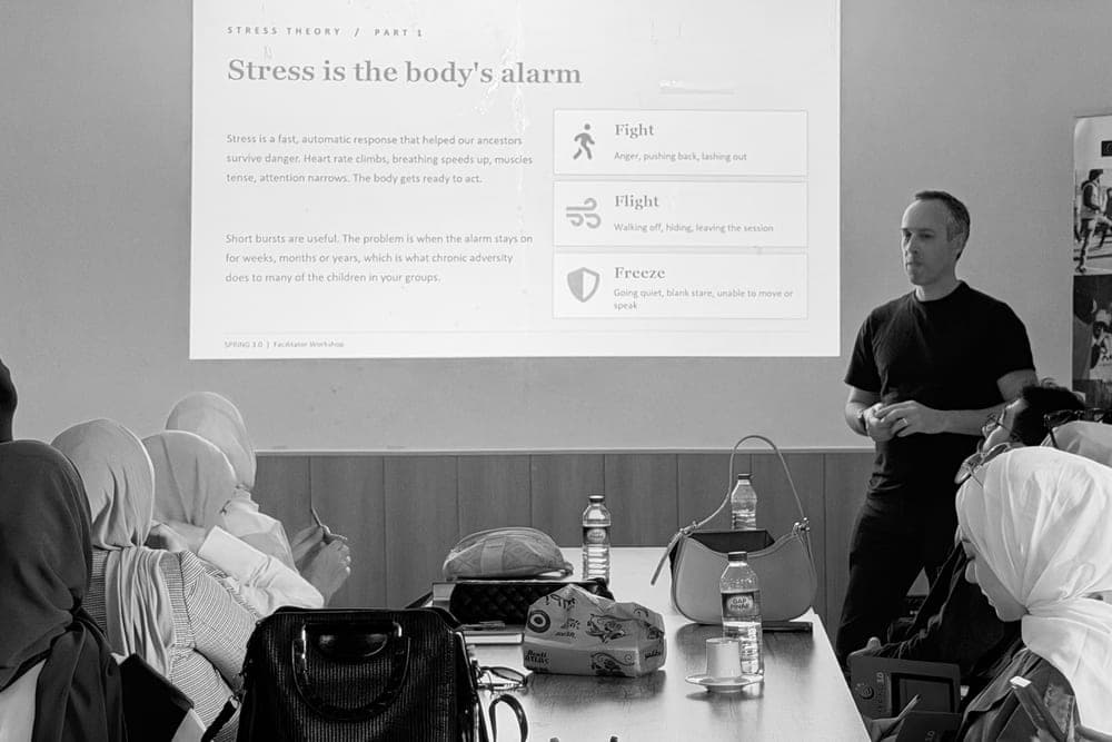 Jeff Gomez facilitating a workshop on stress and resilience