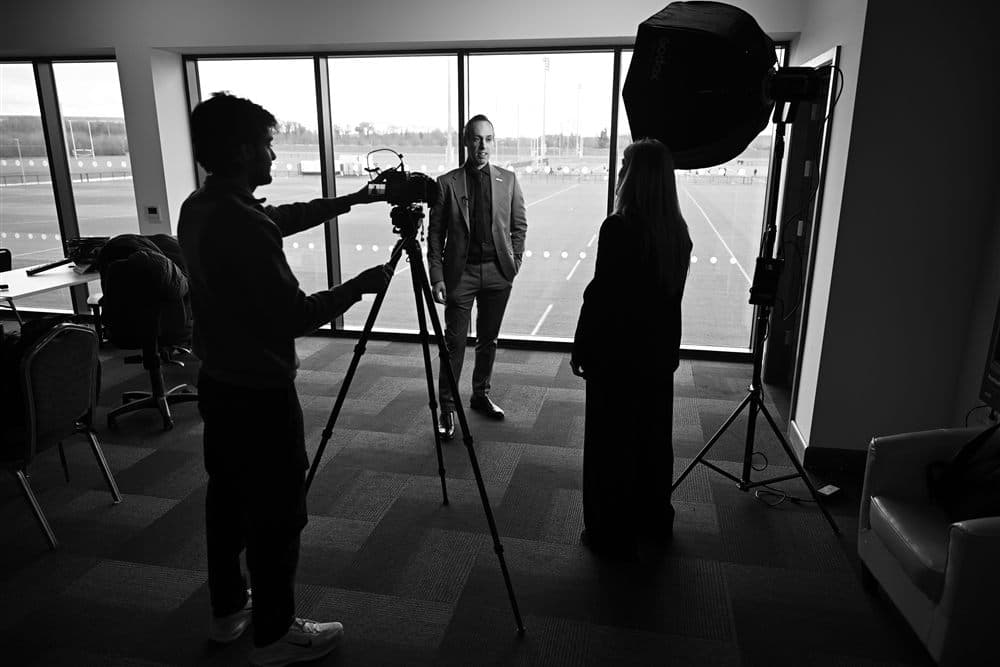 Jeff Gomez interviewed on camera at a high performance training centre